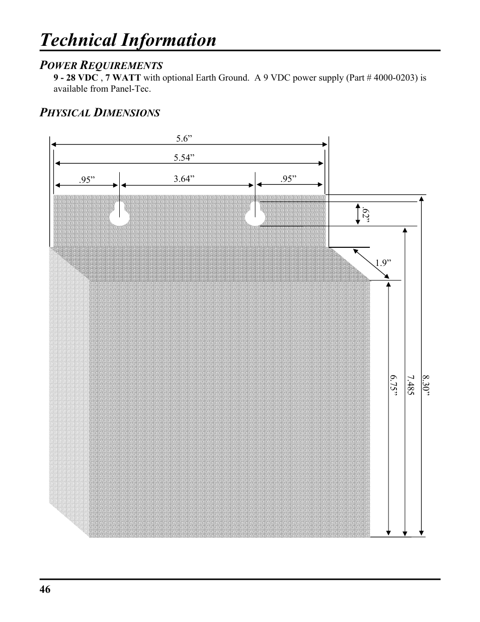 Power requirements, Physical dimensions, Technical information | ICP DAS USA DB25 User Manual | Page 52 / 82