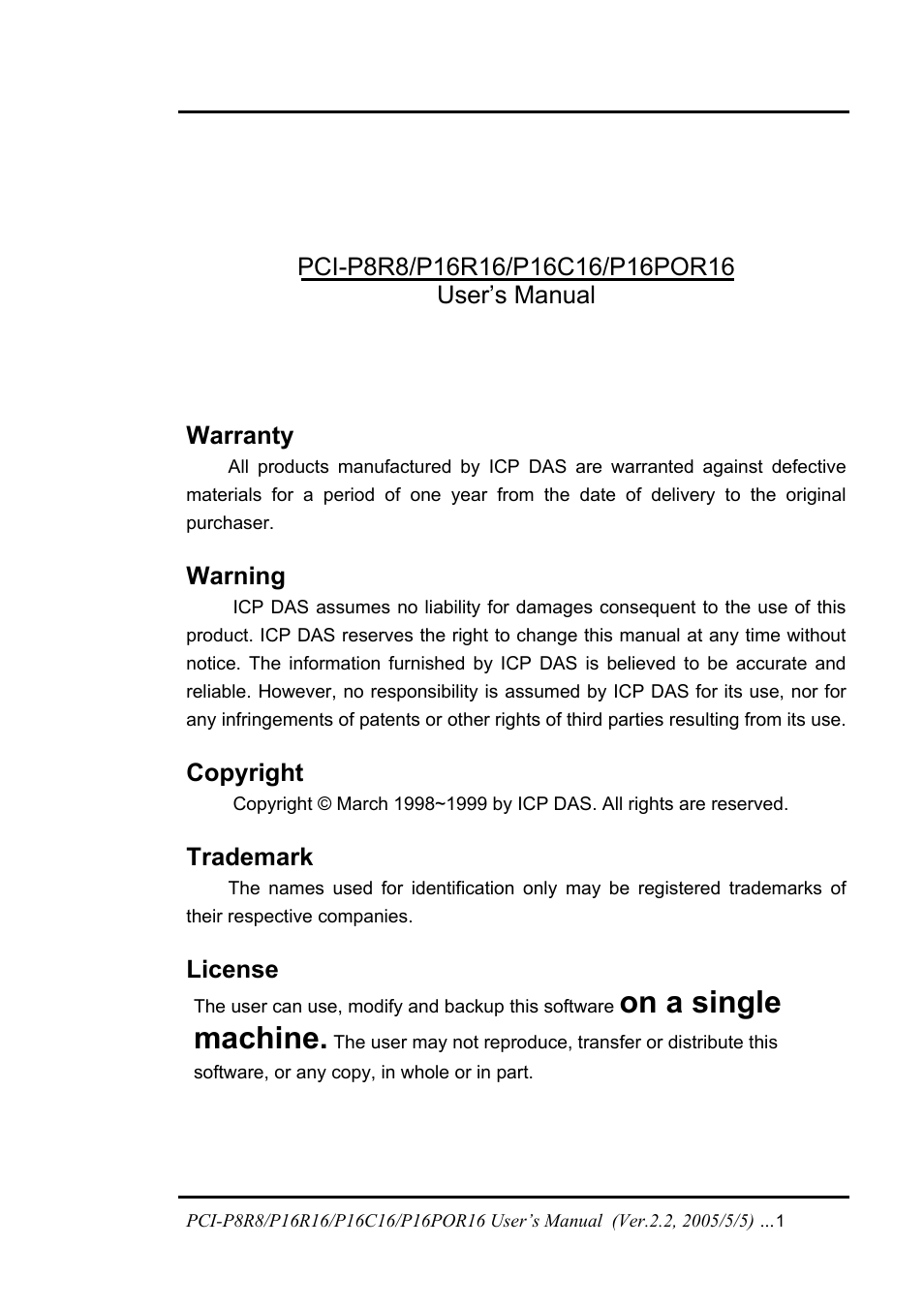 ICP DAS USA PCI-P16C16 User Manual | 48 pages