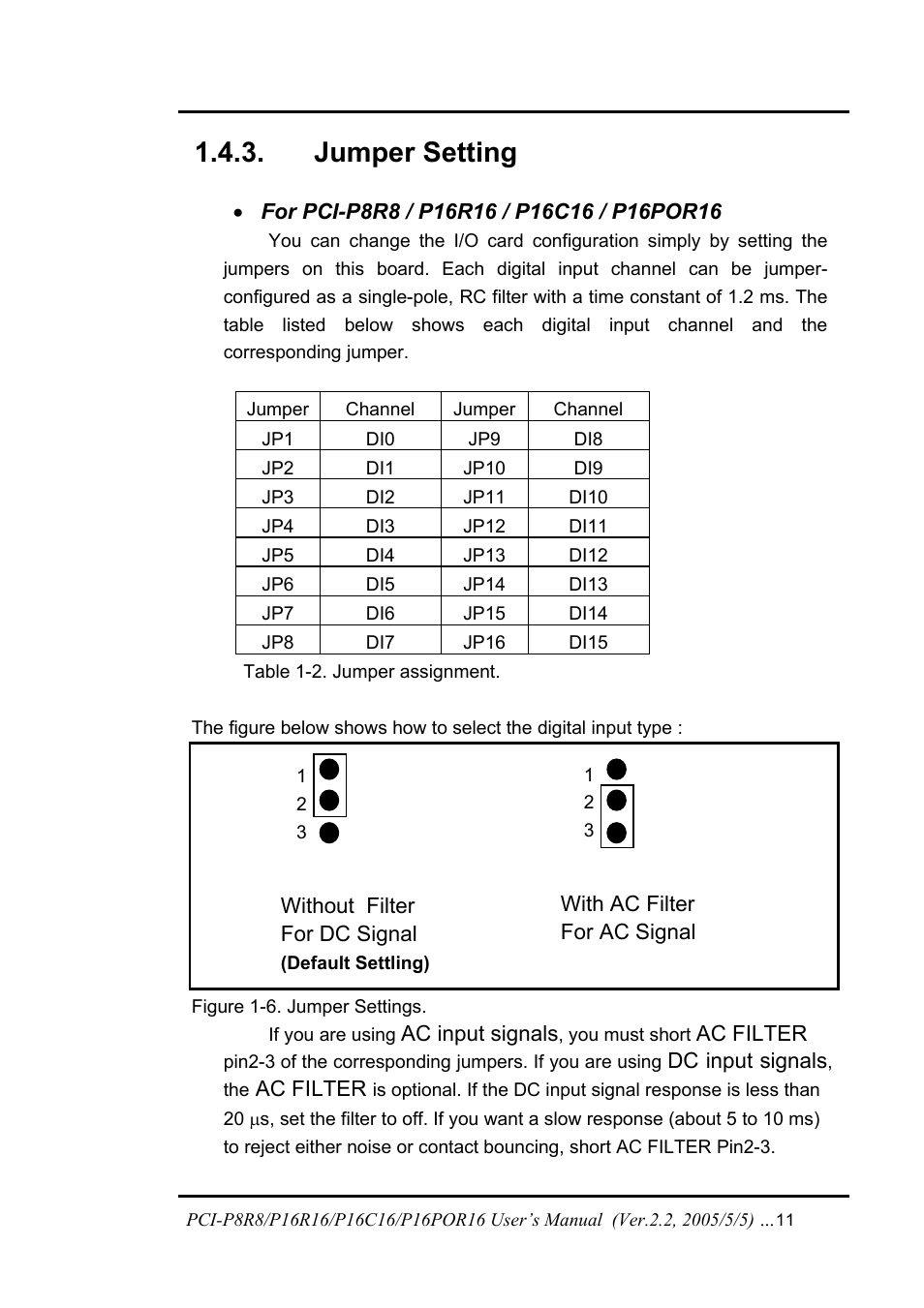 Jumper setting, 3 jumper setting | ICP DAS USA PCI-P16C16 User Manual | Page 11 / 48
