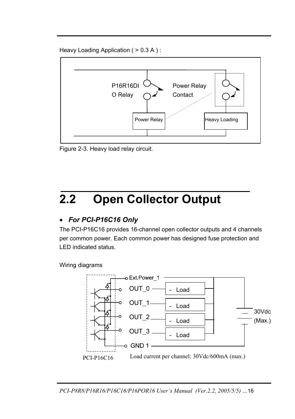 Open collector output, Ollector, Utput | 2 open collector output | ICP DAS USA PCI-P16C16 User Manual | Page 16 / 48