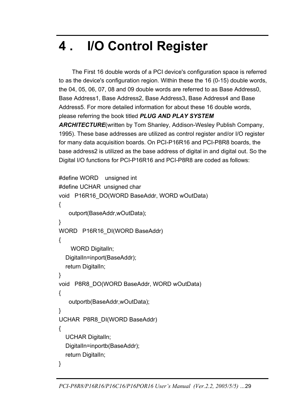 I/o control register, 4 . i/o control register | ICP DAS USA PCI-P16C16 User Manual | Page 29 / 48