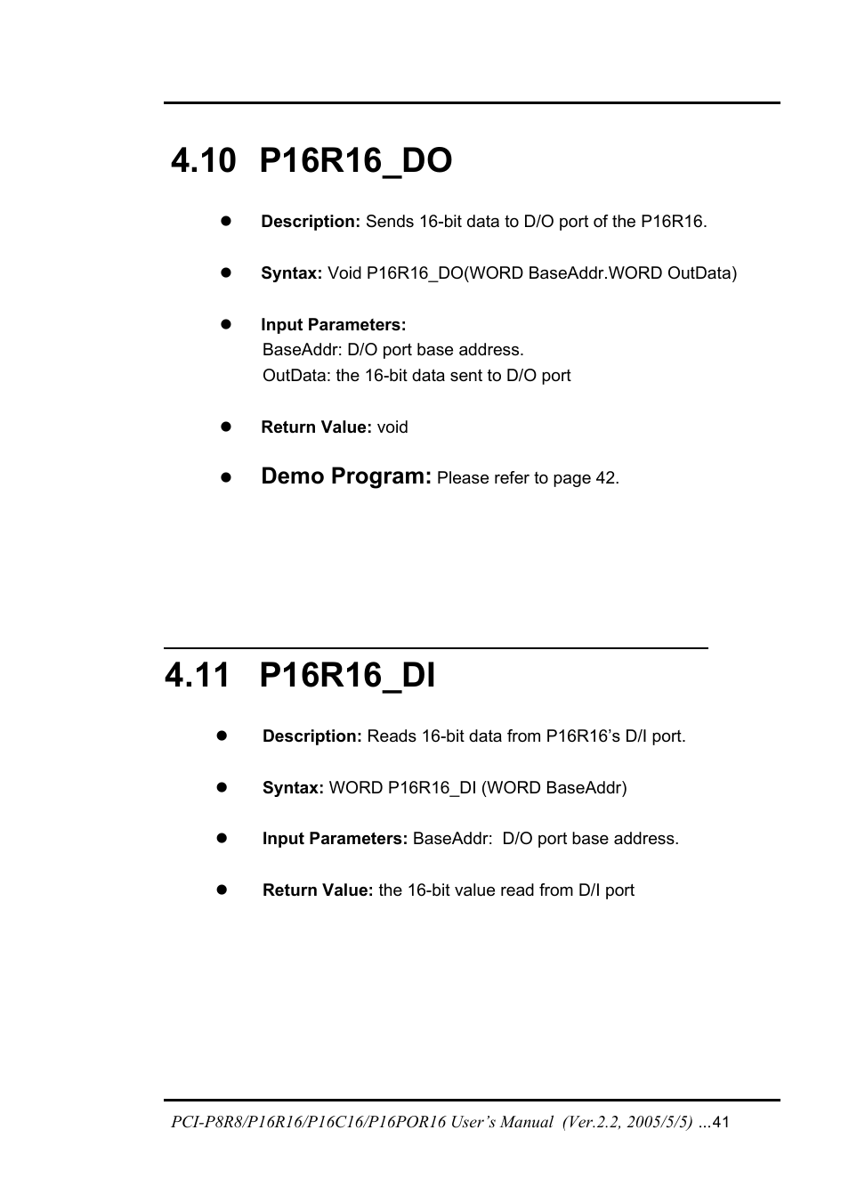 P16r16_do, P16r16_di, 10 p16r16_do | 11 p16r16_di, Demo program | ICP DAS USA PCI-P16C16 User Manual | Page 41 / 48