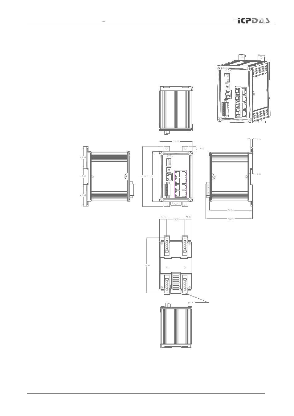 Dimensions, 10 dimensions, Auxiliary view | ICP DAS USA TDRS4050601 User Manual | Page 18 / 77