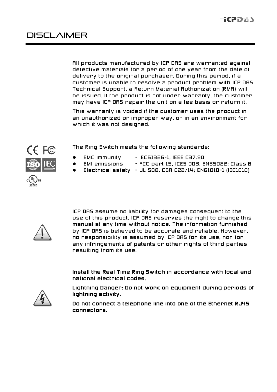 Disclaimer | ICP DAS USA TDRS4050601 User Manual | Page 5 / 77