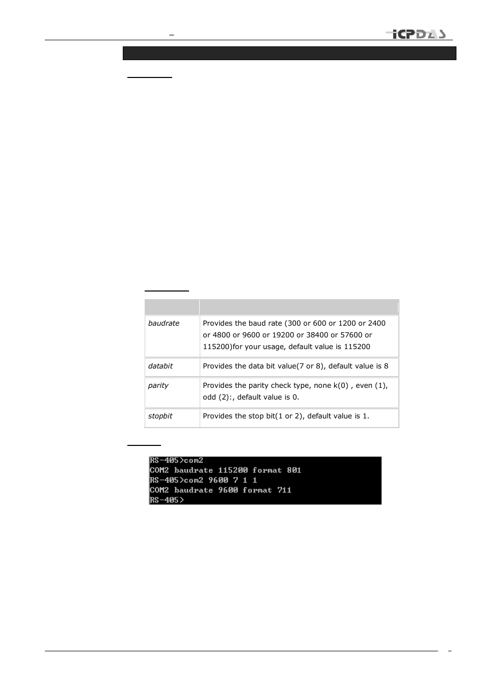 Rcom2 [baudrate][databit][parity][stopbit | ICP DAS USA TDRS4050601 User Manual | Page 53 / 77