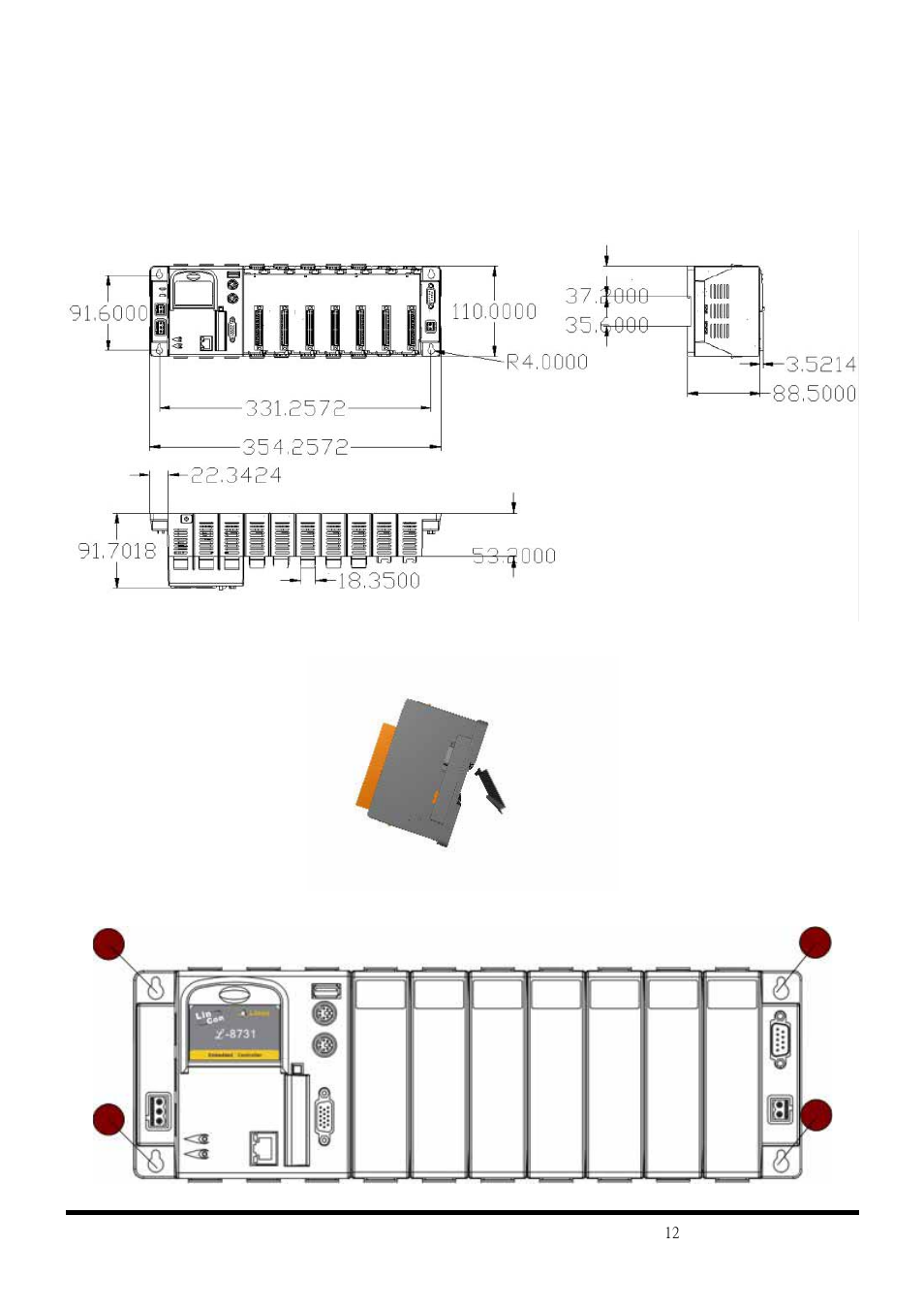 5 mechanical information, Imensions, Ounting | 1 dimensions, 2 dimensions rail mounting, 3 wall mounting | ICP DAS USA Compact Embedded Controller LinCon-8000 User Manual | Page 12 / 13