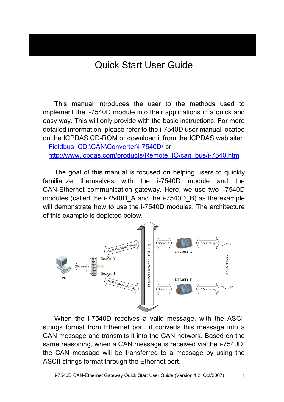 ICP DAS USA CAN-Ethernet Gateway I-7540D User Manual | 8 pages