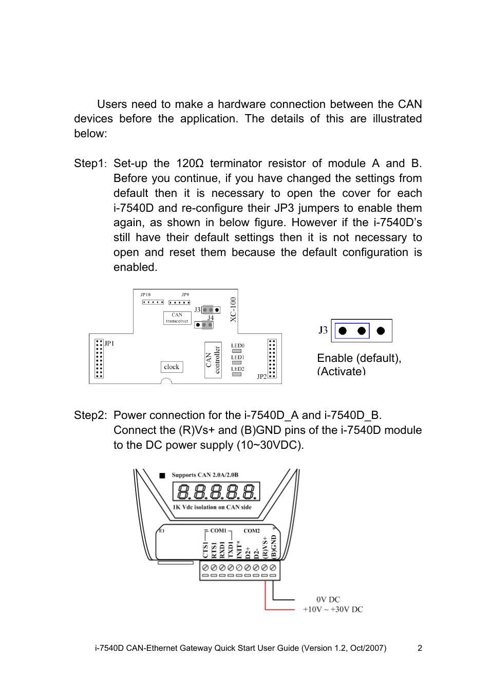 Hardware installation | ICP DAS USA CAN-Ethernet Gateway I-7540D User Manual | Page 2 / 8