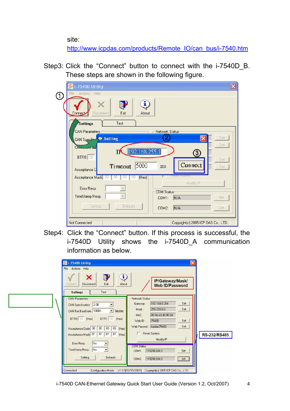 ICP DAS USA CAN-Ethernet Gateway I-7540D User Manual | Page 4 / 8