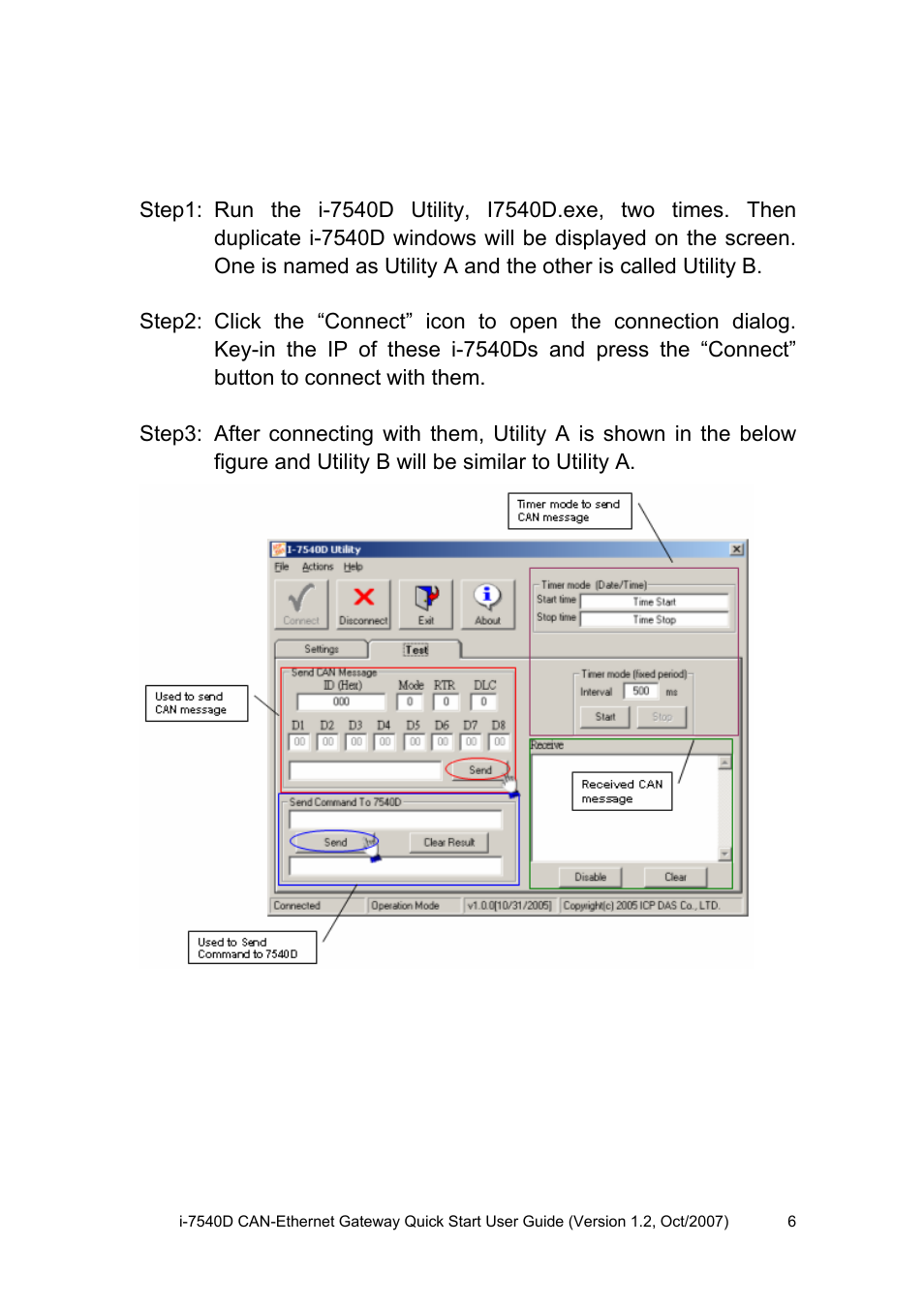 Testing the i-7540d by using the i-7540d utility | ICP DAS USA CAN-Ethernet Gateway I-7540D User Manual | Page 6 / 8