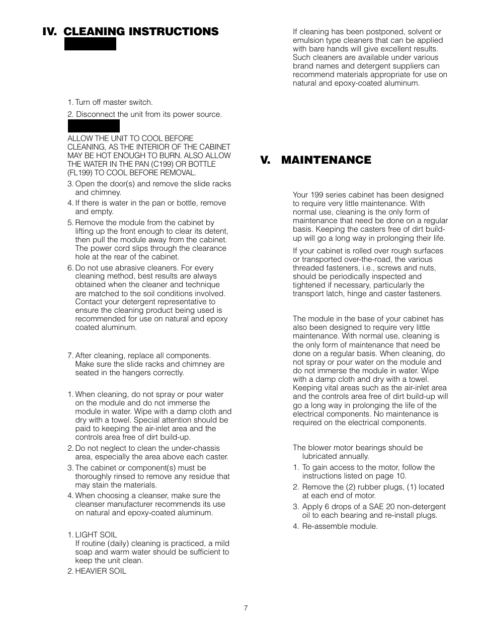 Iv. cleaning instructions, V. maintenance | InterMetro Ind. C199 User Manual | Page 8 / 19
