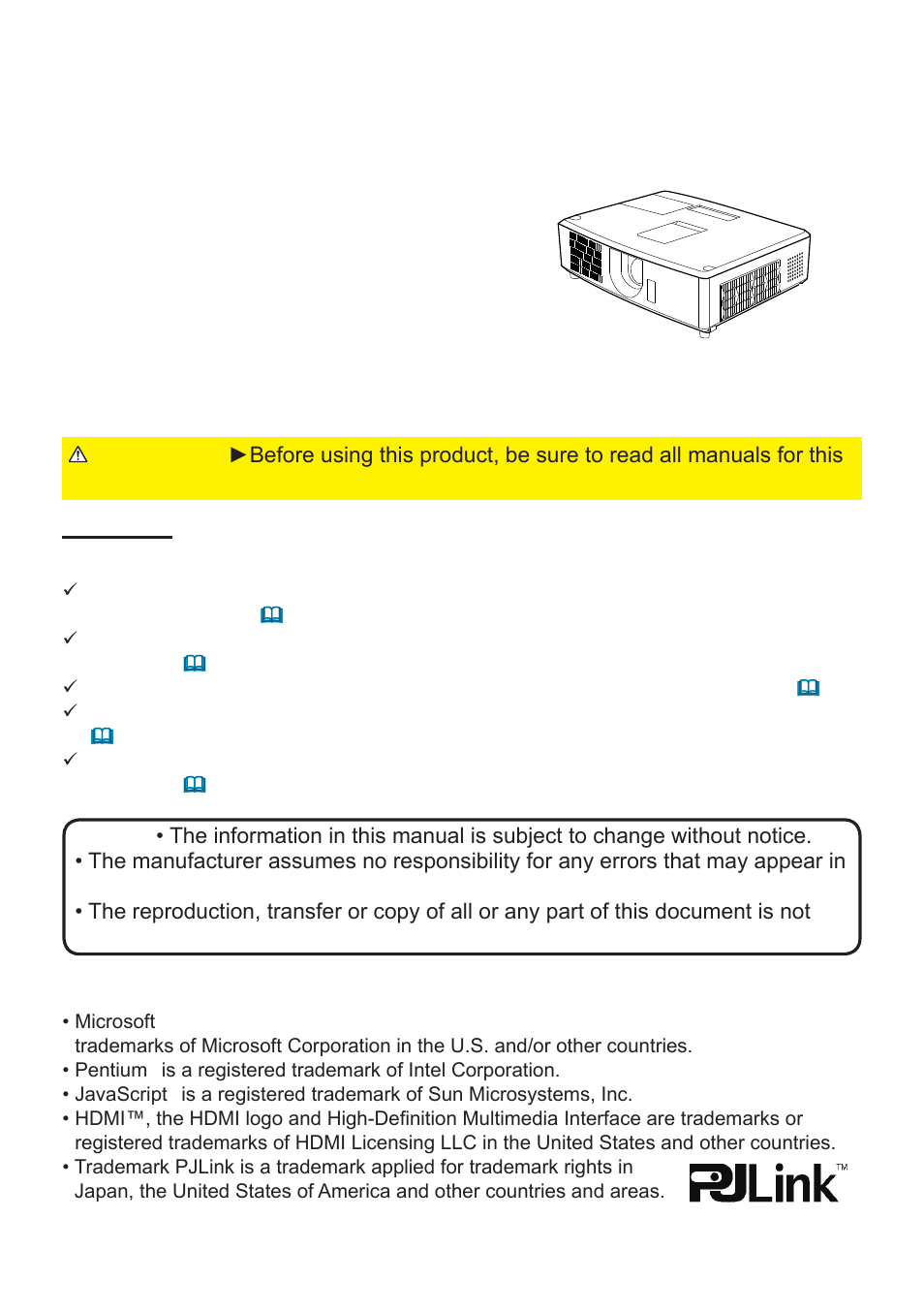 Network guide, Features, Projector | InFocus IN5122 User Manual | Page 3 / 89
