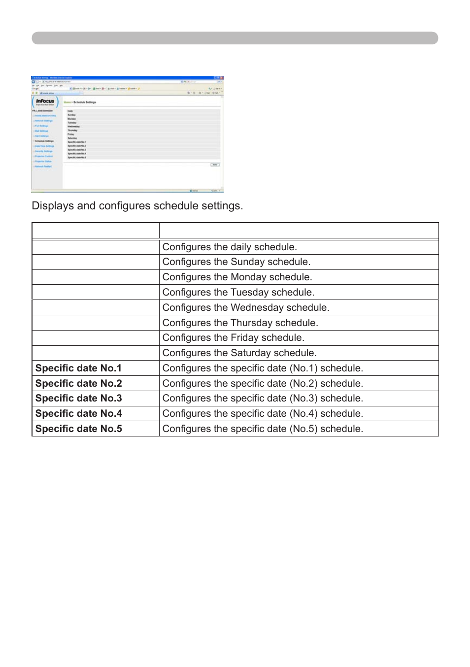 7 schedule settings | InFocus IN5122 User Manual | Page 57 / 89