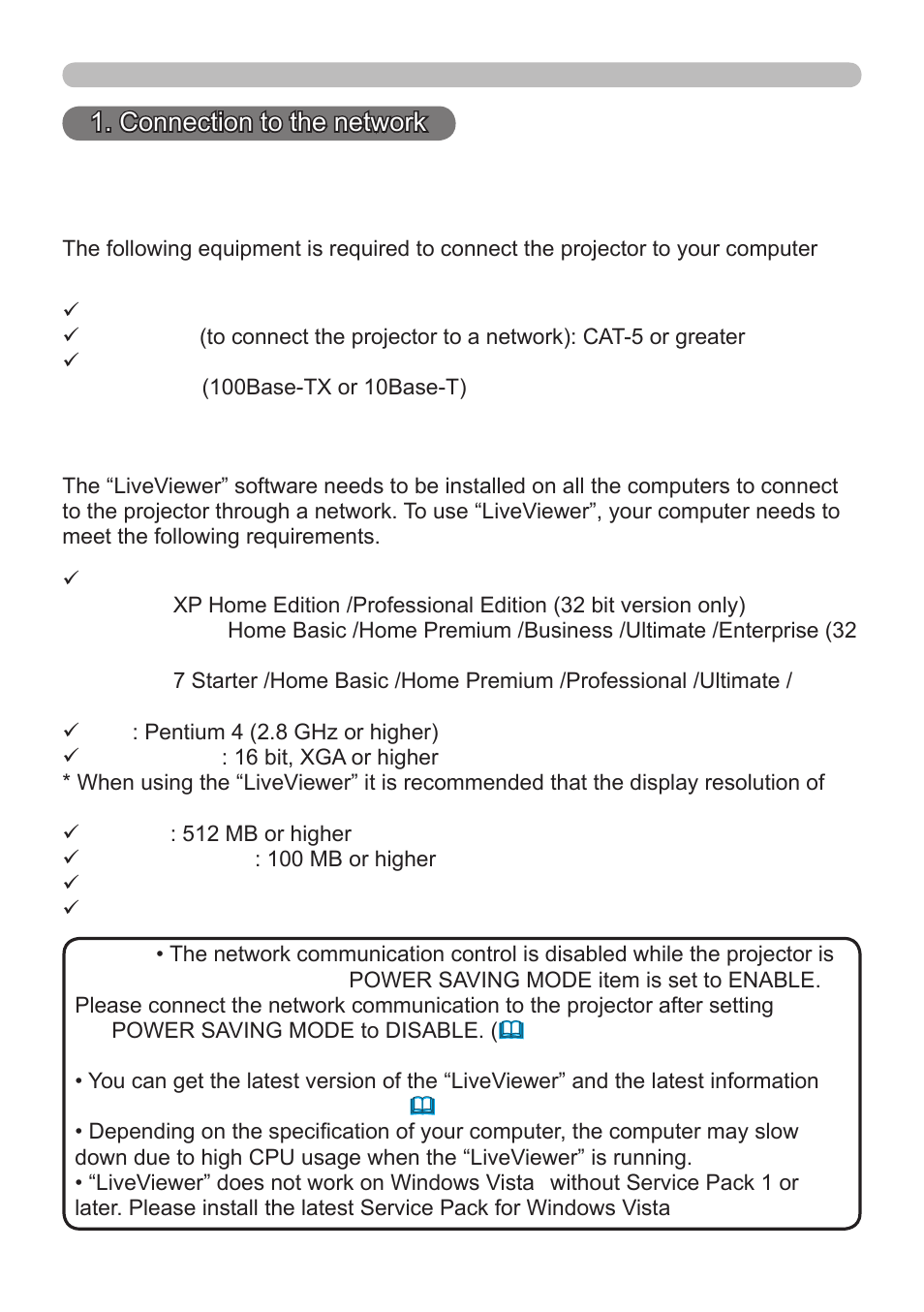 1 system requirements 1. connection to the network | InFocus IN5122 User Manual | Page 6 / 89