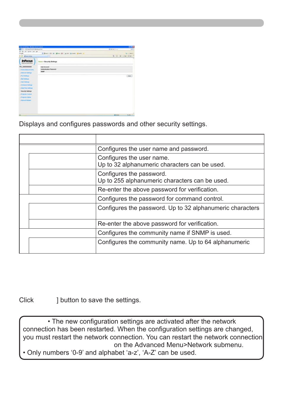 9 security settings | InFocus IN5122 User Manual | Page 62 / 89