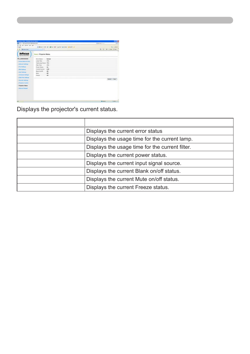 11 projector status | InFocus IN5122 User Manual | Page 69 / 89