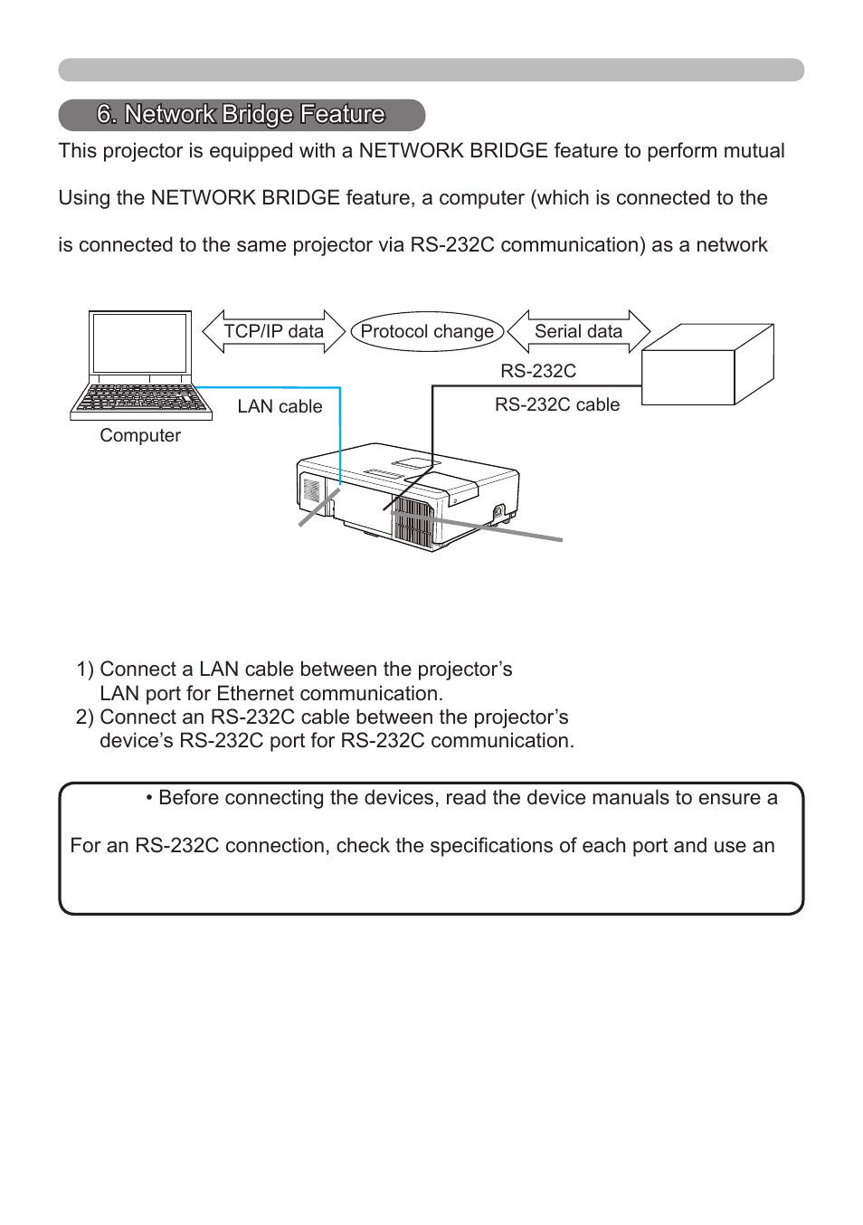 1 connecting devices, Network bridge feature | InFocus IN5122 User Manual | Page 75 / 89
