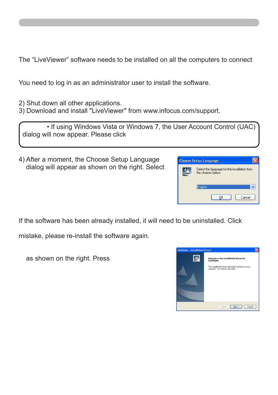 2 installing the “liveviewer | InFocus IN5122 User Manual | Page 8 / 89