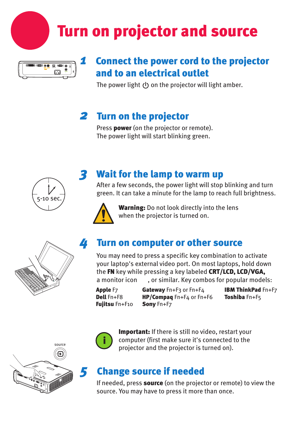 Turn on projector and source | InFocus in32 in34 User Manual | Page 4 / 8