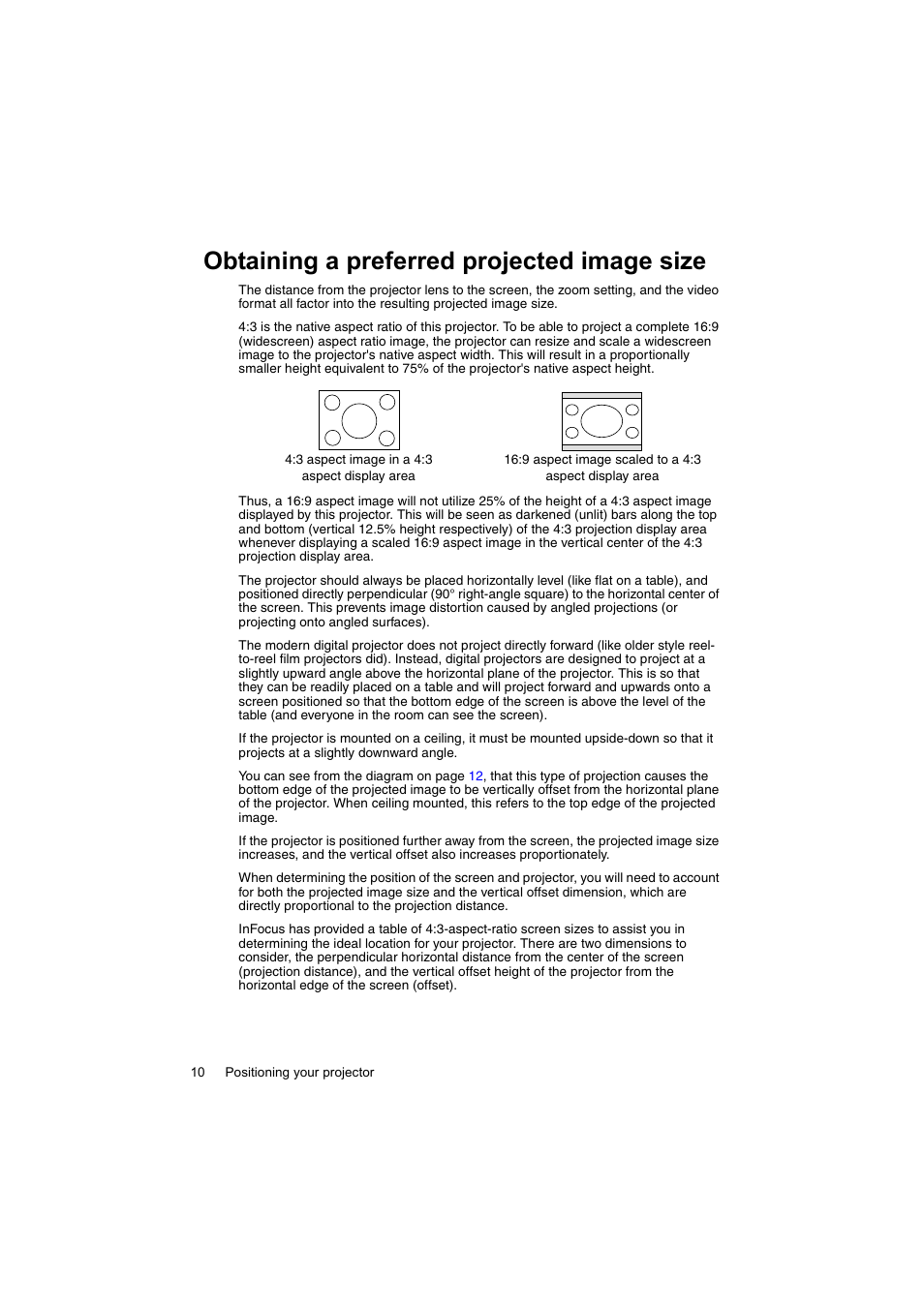 Obtaining a preferred projected image size | InFocus IN100 User Manual | Page 10 / 55