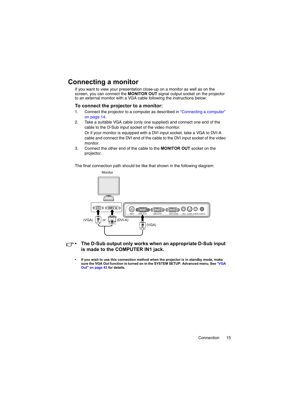 Connecting a monitor | InFocus IN100 User Manual | Page 15 / 55
