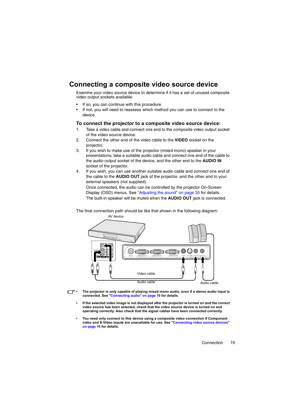 Connecting a composite video source device | InFocus IN100 User Manual | Page 19 / 55