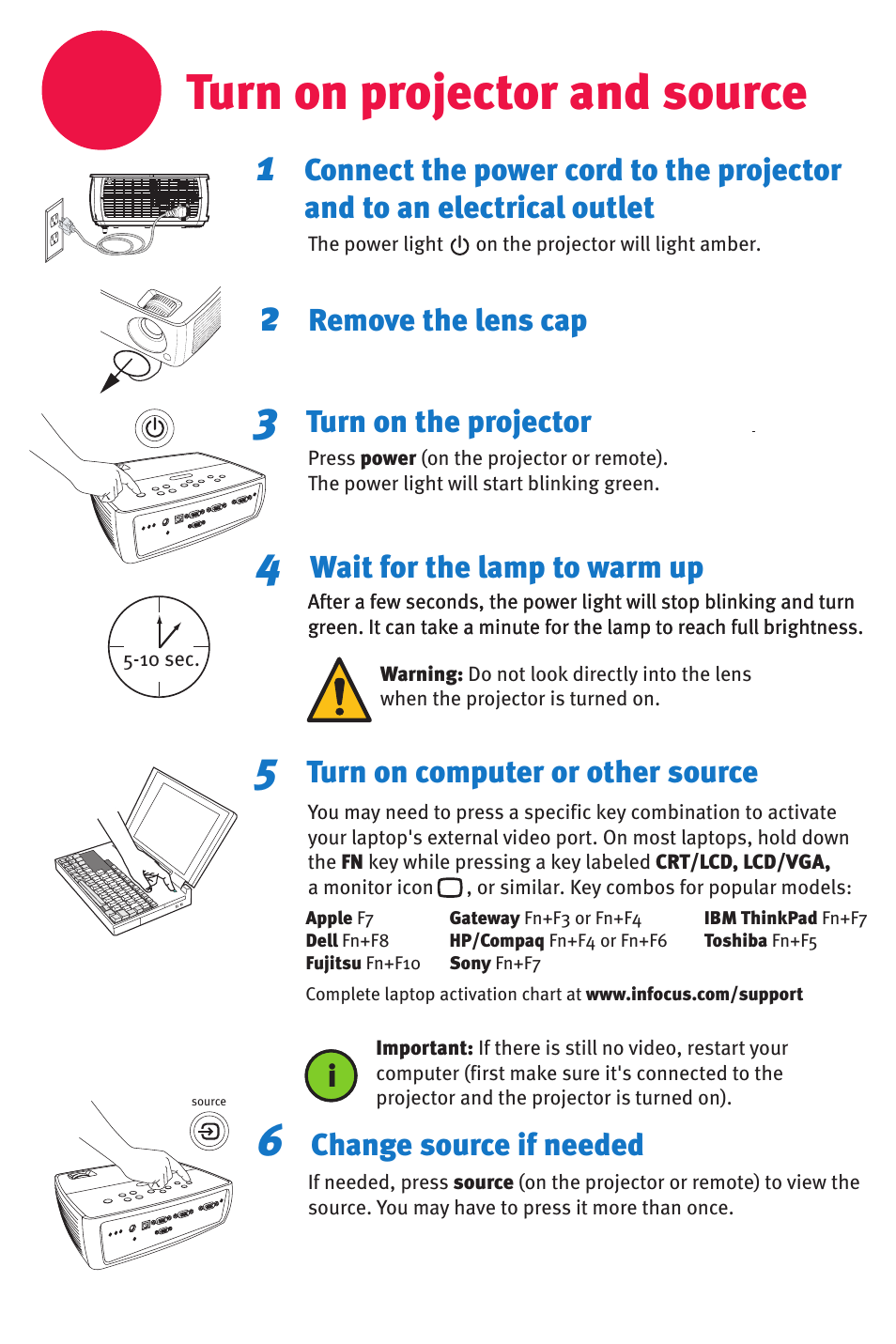 Turn on projector and source | InFocus IN2102 User Manual | Page 4 / 8