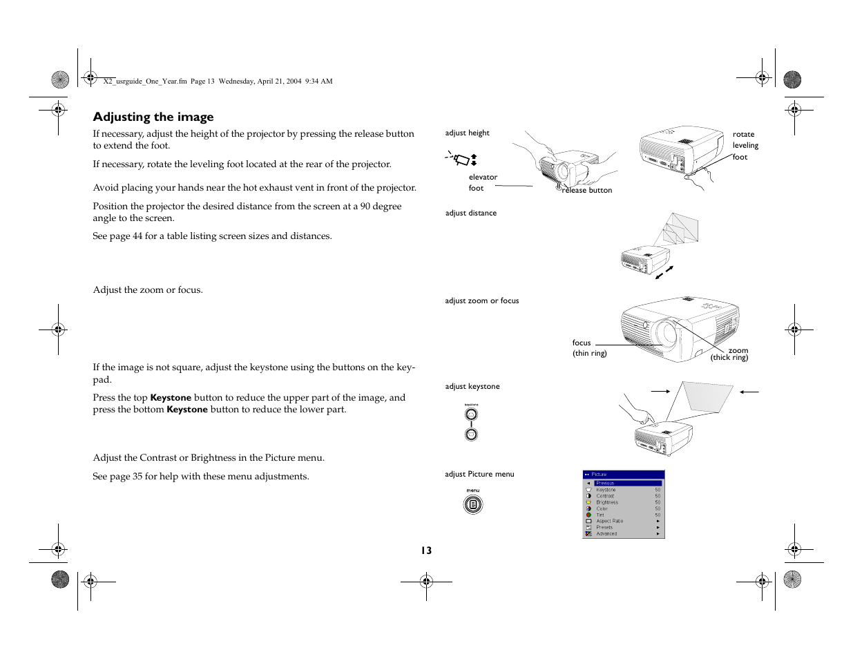 Adjusting the image | InFocus X2 User Manual | Page 13 / 49