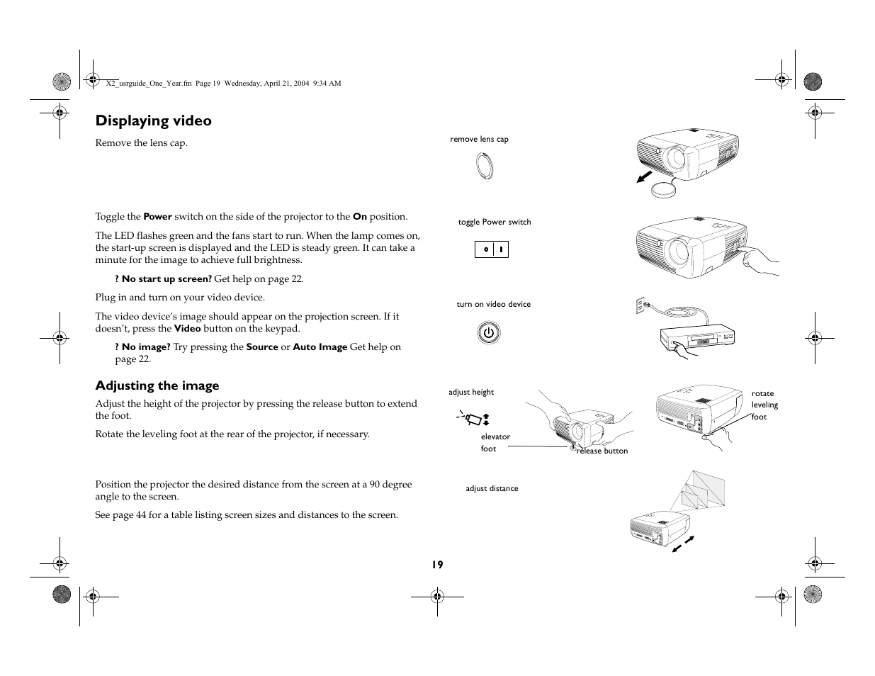 Displaying video, Adjusting the image | InFocus X2 User Manual | Page 19 / 49