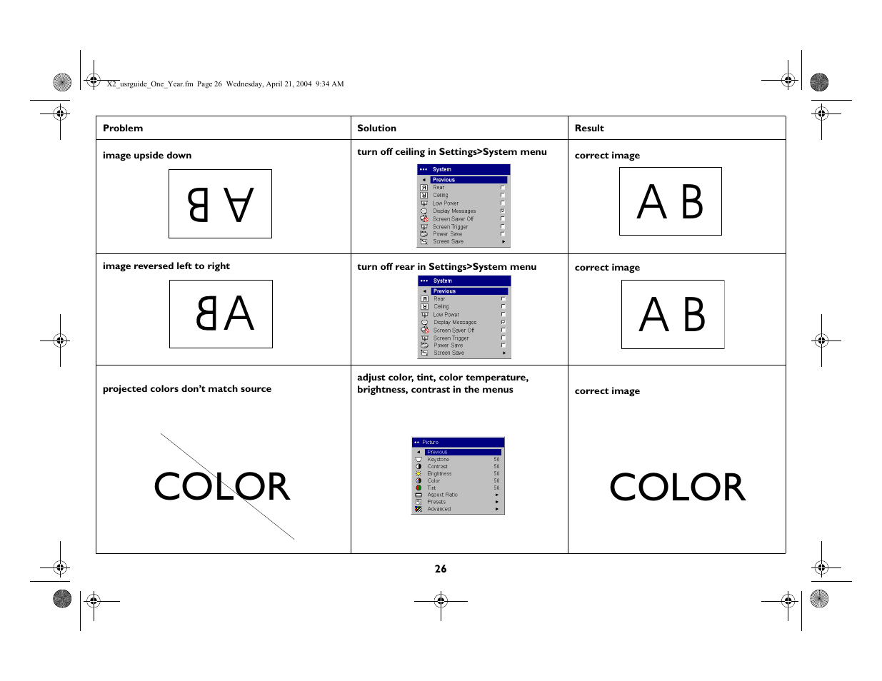 Color | InFocus X2 User Manual | Page 26 / 49