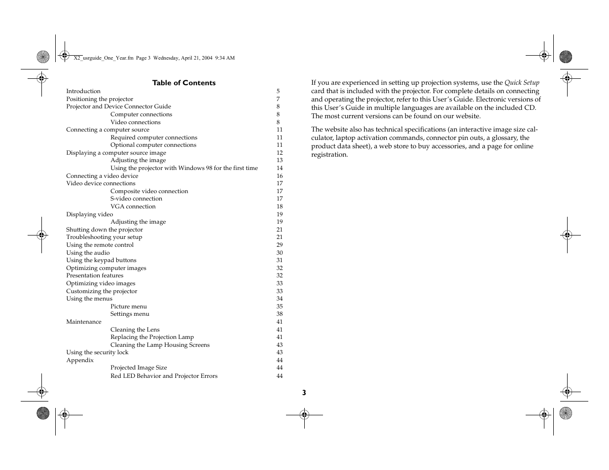 InFocus X2 User Manual | Page 3 / 49