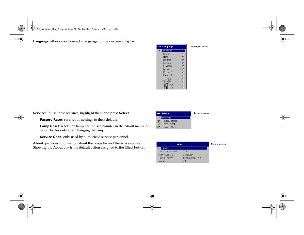 InFocus X2 User Manual | Page 40 / 49