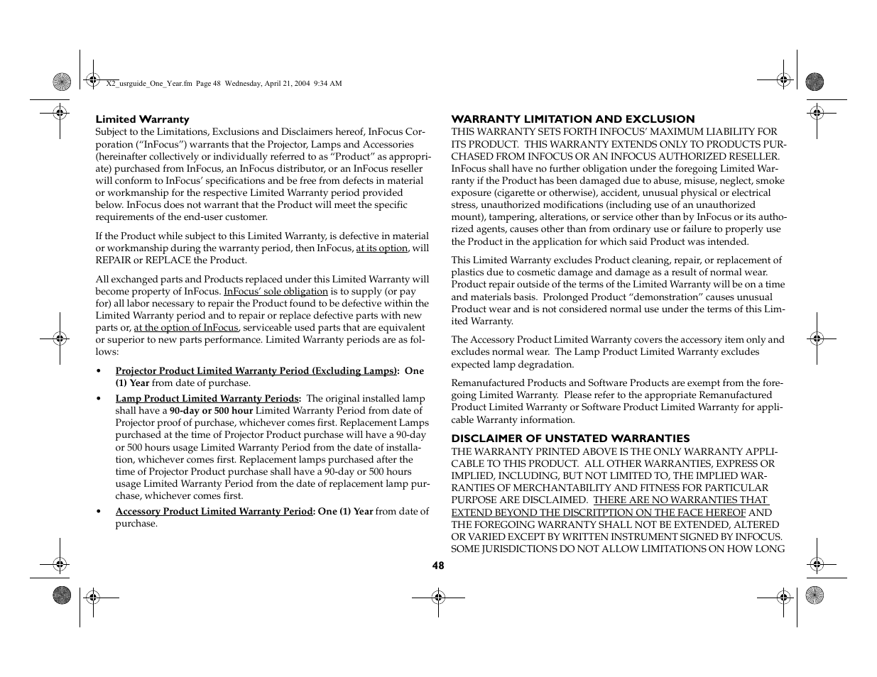 InFocus X2 User Manual | Page 48 / 49