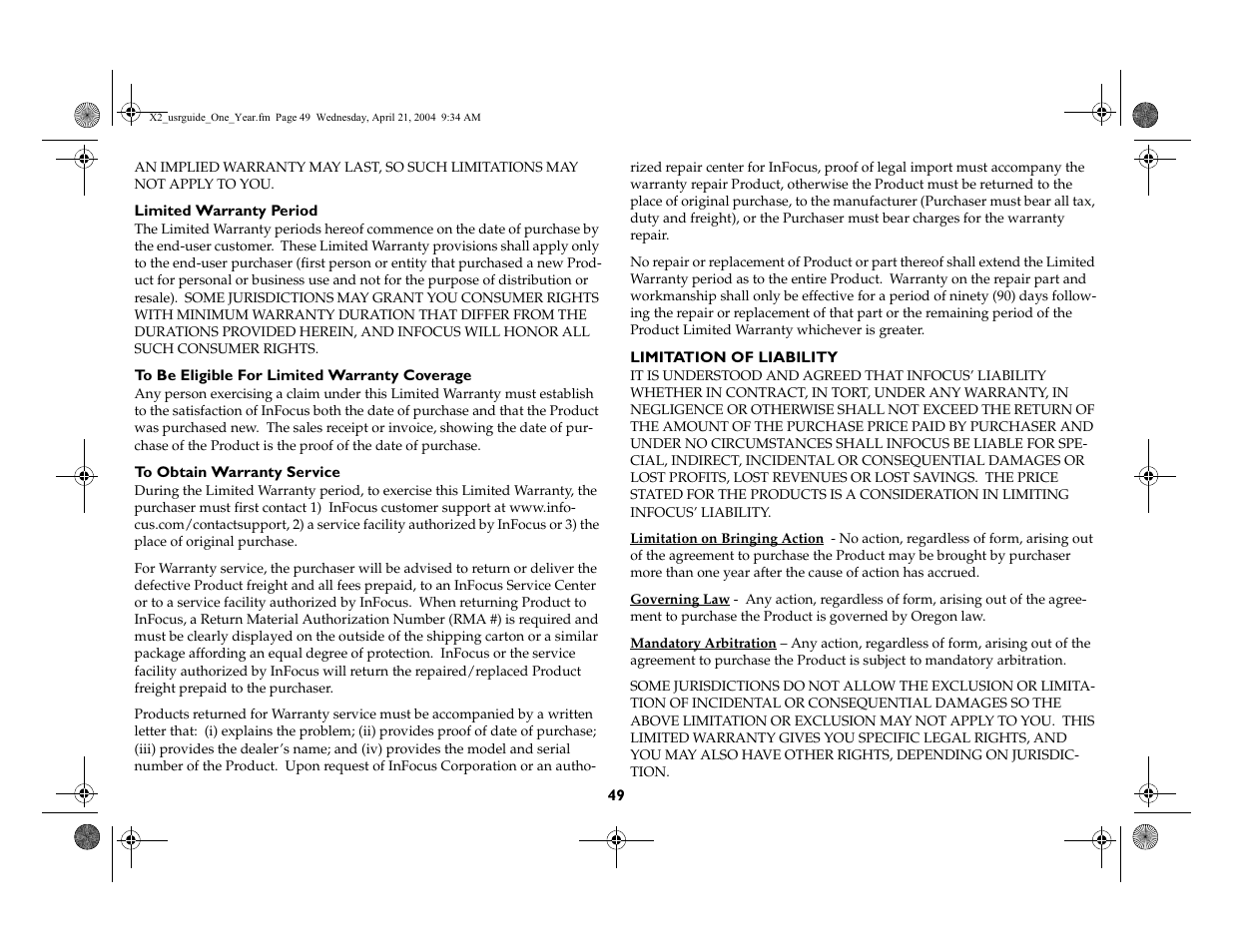 InFocus X2 User Manual | Page 49 / 49