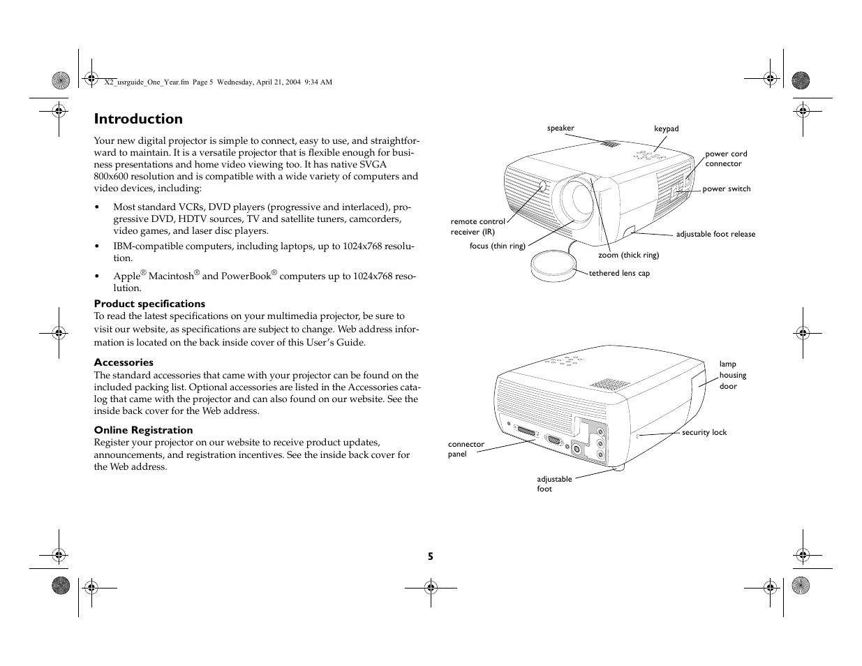 Introduction, Introduction 5 | InFocus X2 User Manual | Page 5 / 49