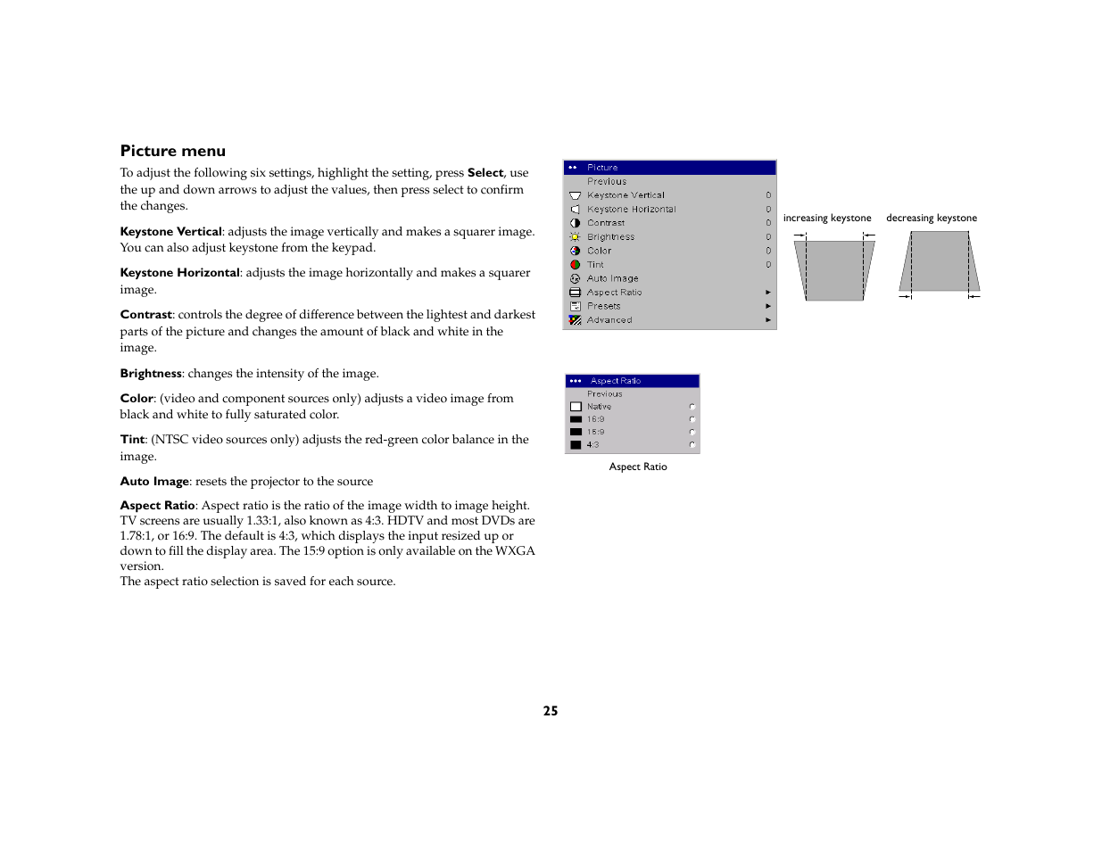 Picture menu | InFocus IN37 User Manual | Page 26 / 39