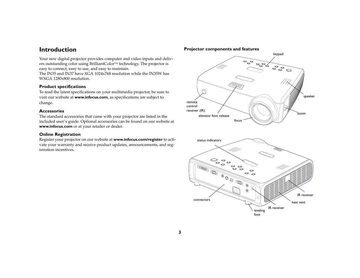 Introduction, Introduction 3 | InFocus IN37 User Manual | Page 4 / 39