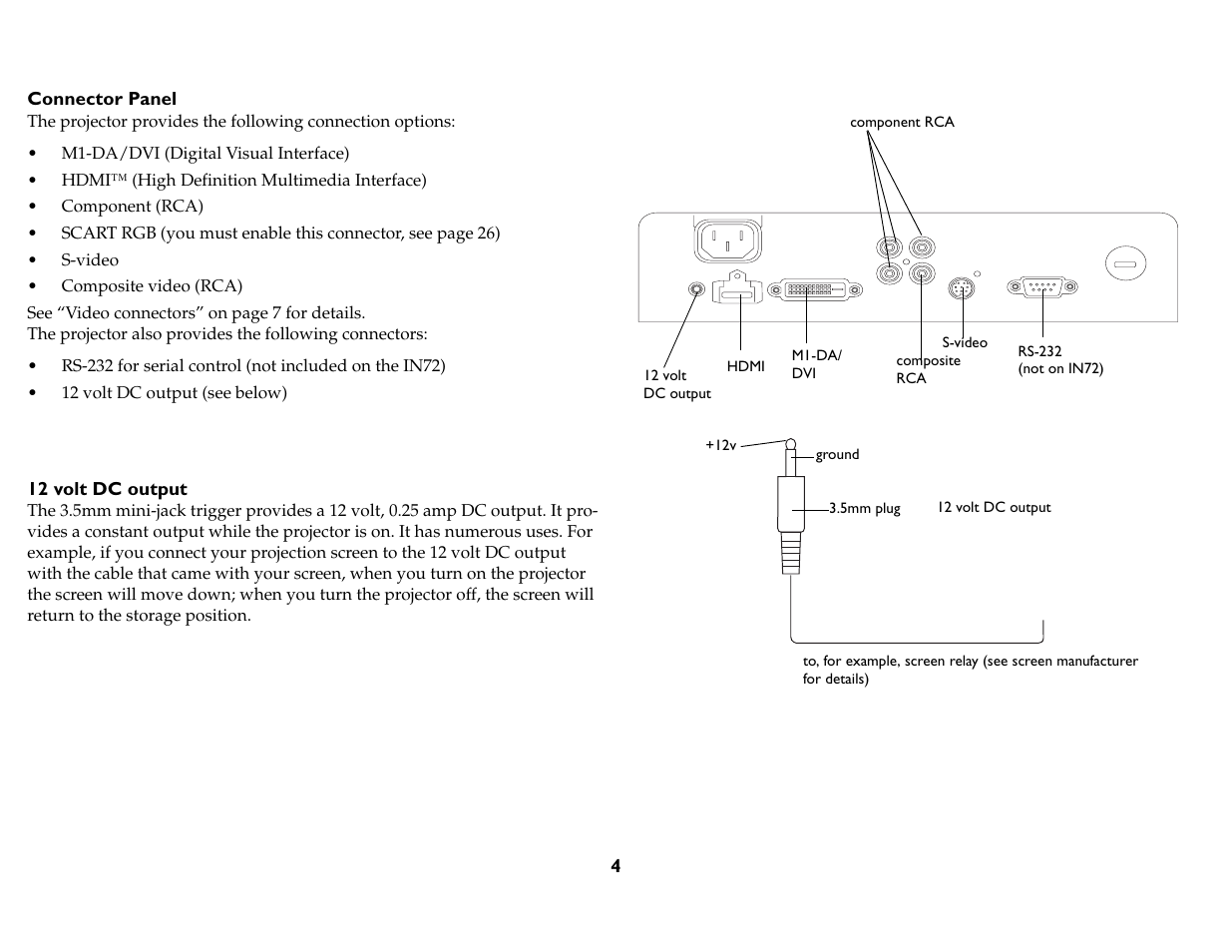 Connection panel | InFocus IN76 User Manual | Page 13 / 54