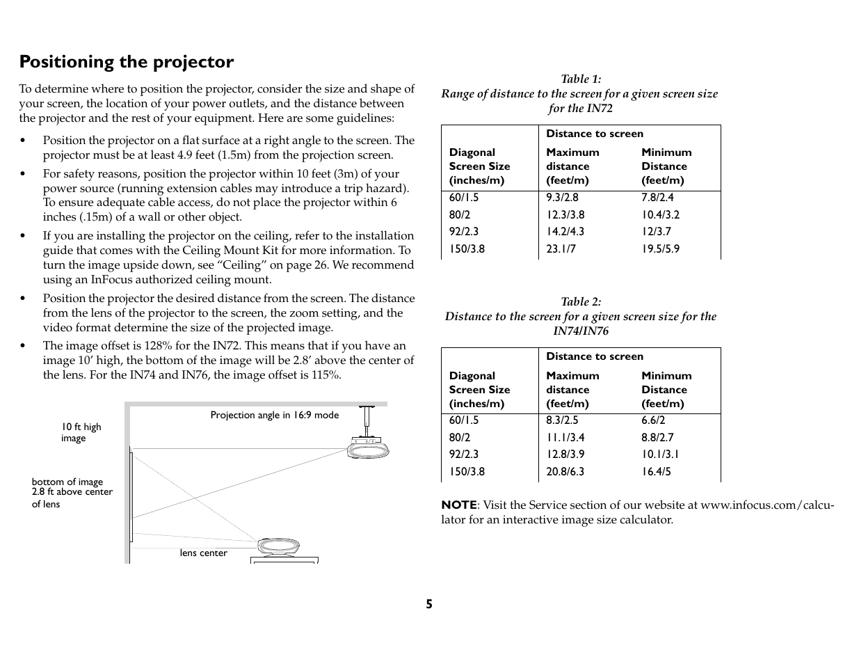Positioning the projector | InFocus IN76 User Manual | Page 14 / 54