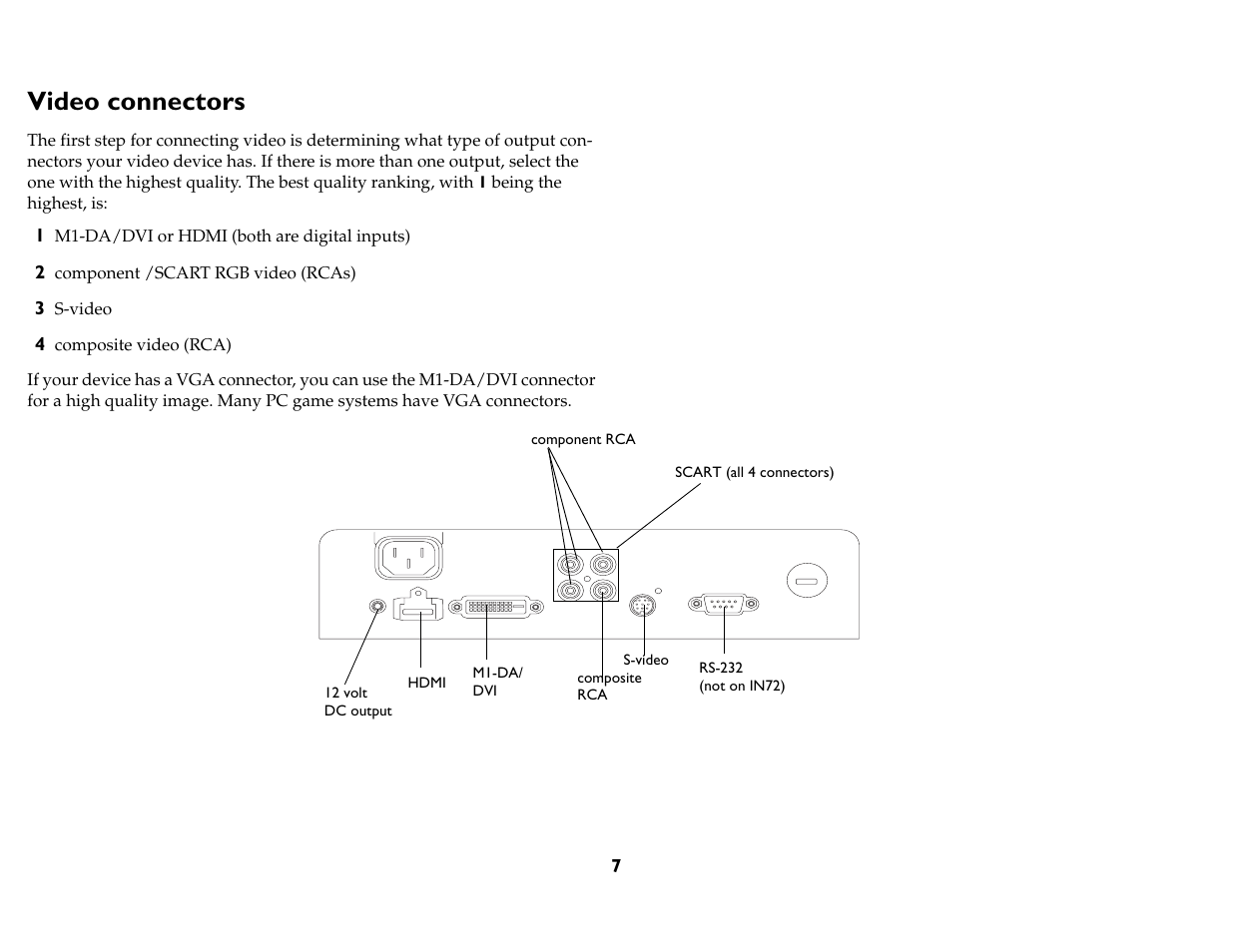 Video connections, Video connectors | InFocus IN76 User Manual | Page 16 / 54