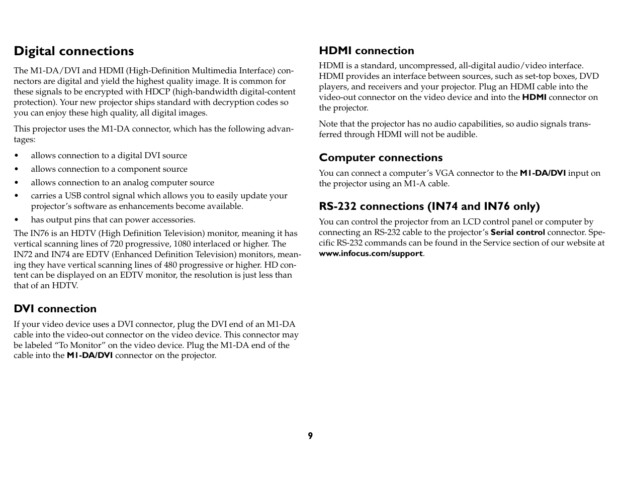 Hdmi, Rs-232, Digital connections | InFocus IN76 User Manual | Page 18 / 54