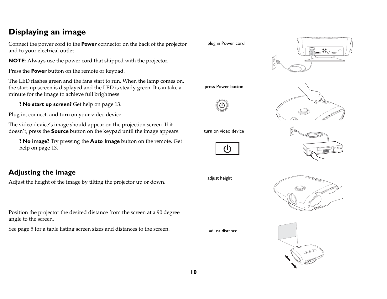 Displaying an image, Adjusting the image | InFocus IN76 User Manual | Page 19 / 54