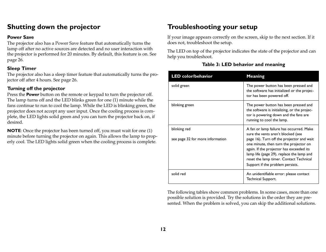 Shutting down the projector, Troubleshooting, Troubleshooting your setup | InFocus IN76 User Manual | Page 21 / 54