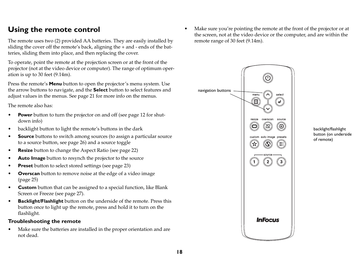 Remote control, Using the remote control | InFocus IN76 User Manual | Page 27 / 54