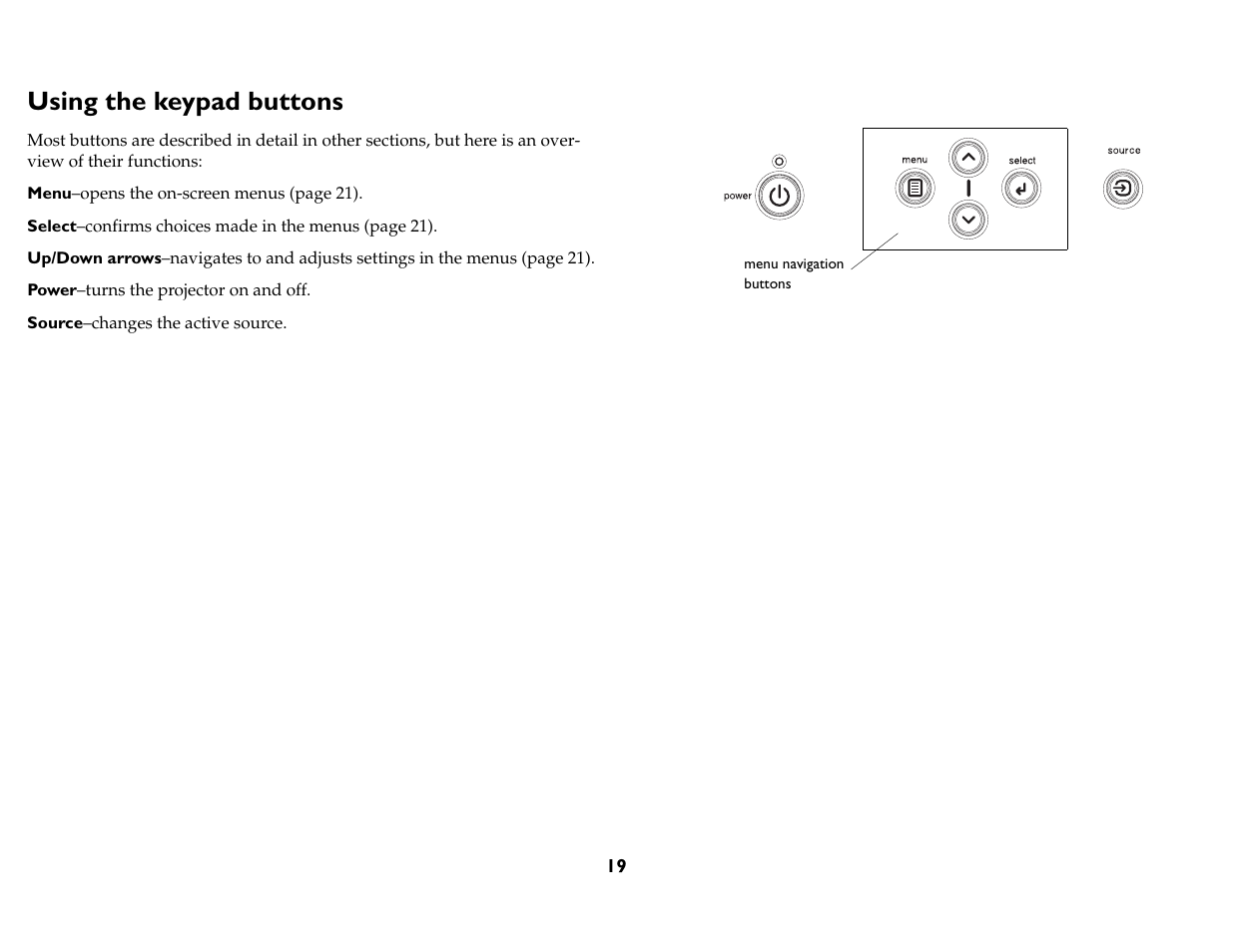 Using the keypad buttons | InFocus IN76 User Manual | Page 28 / 54