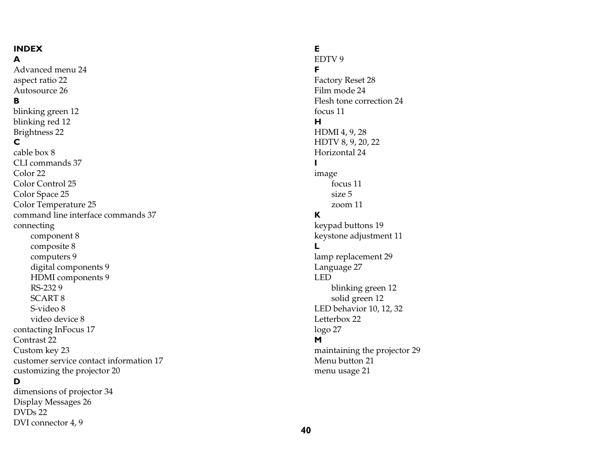 Index | InFocus IN76 User Manual | Page 49 / 54