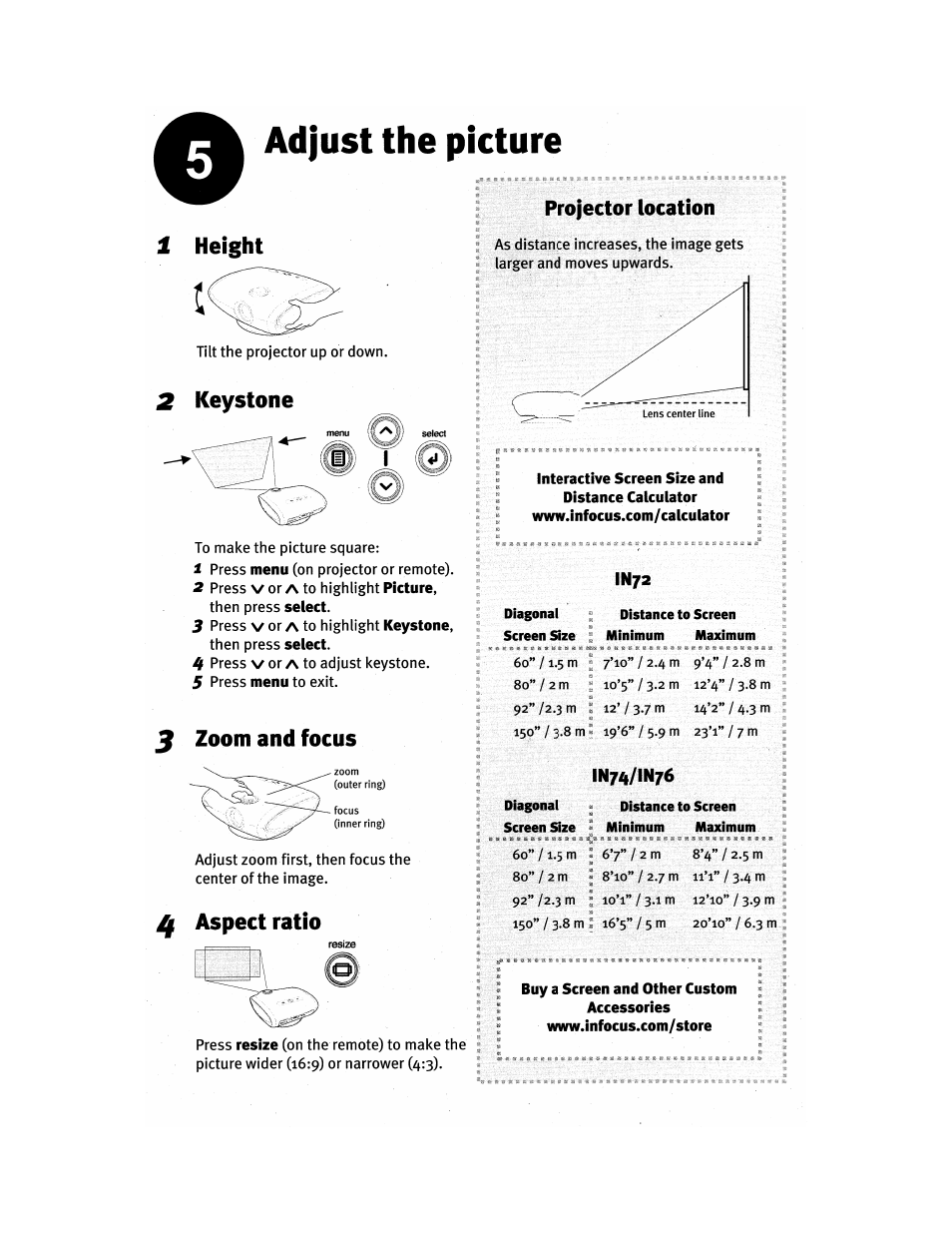 Adjust the picture | InFocus IN76 User Manual | Page 5 / 54