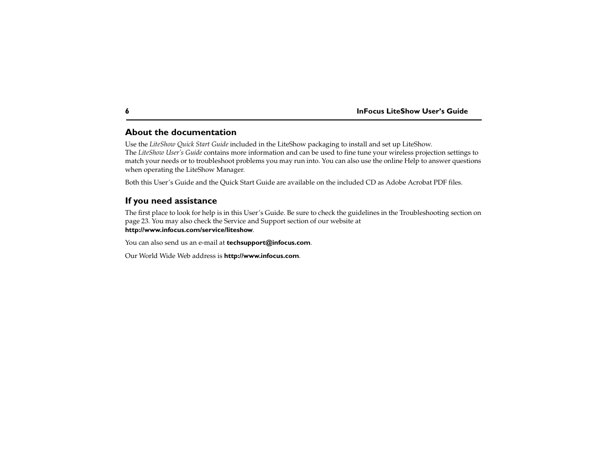 About the documentation, If you need assistance | InFocus LiteShow network adapter User Manual | Page 11 / 52