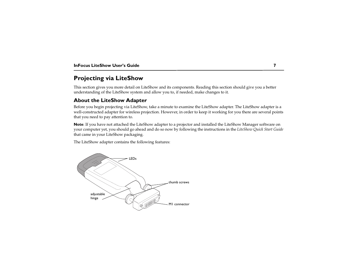 Projecting via liteshow, About the liteshow adapter | InFocus LiteShow network adapter User Manual | Page 12 / 52