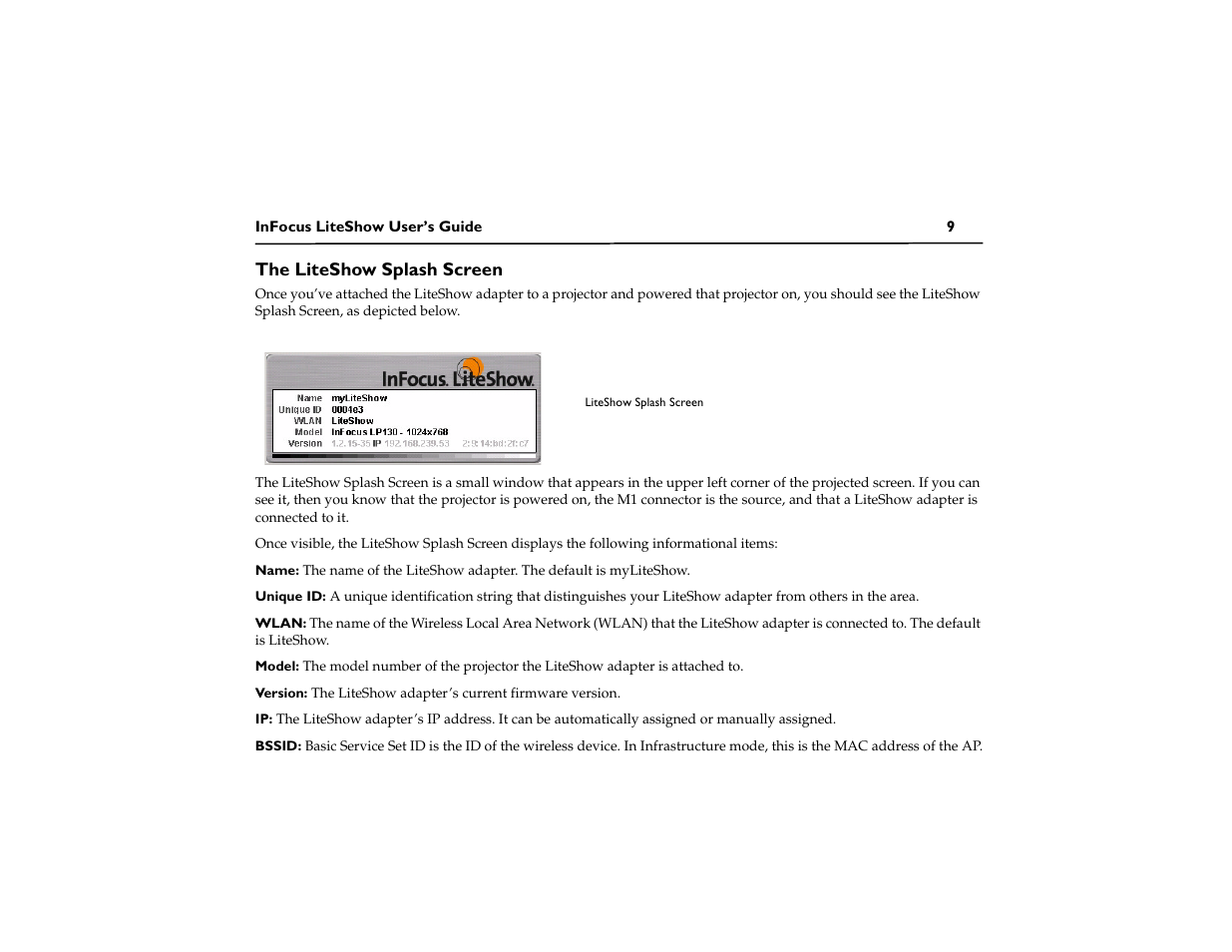 The liteshow splash screen | InFocus LiteShow network adapter User Manual | Page 14 / 52